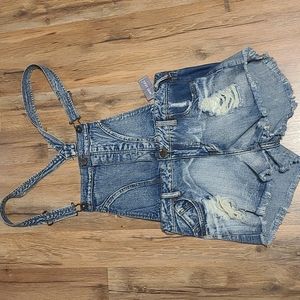 Destressed Demim Overall Shorts. Size Large. Tinseltown Brand.